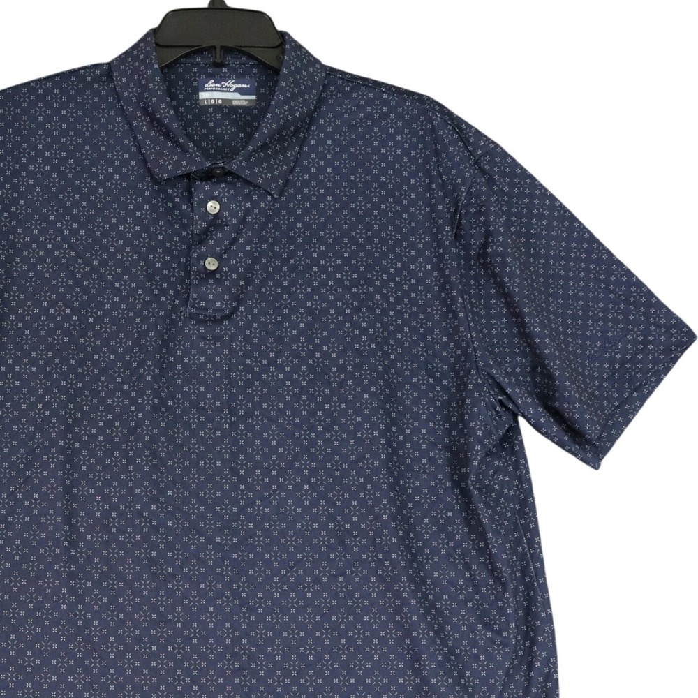 Ben Hogan Performance Golf Polo Shirt Mens L Stretch Moisture Wicking Blue Print